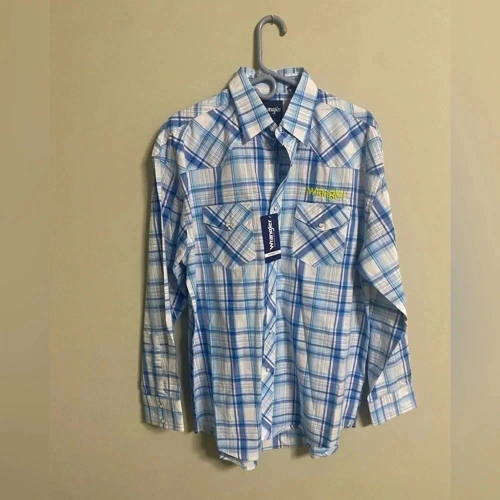 Wrangler Size Large Long Sleeve Western Snap Shirt Logo New NWT Plaid